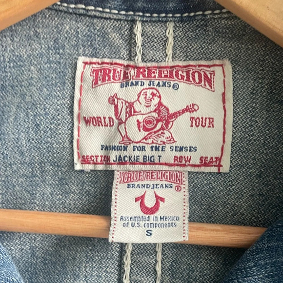 True Religion Distressed Moto Blue Denim Women's Jacket Size Small - Picture 6 of 8